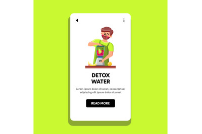 Detox Water Man Preparing In Blender Tool Vector