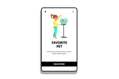 Favorite Pet In Aquarium Feeding Small Girl Vector