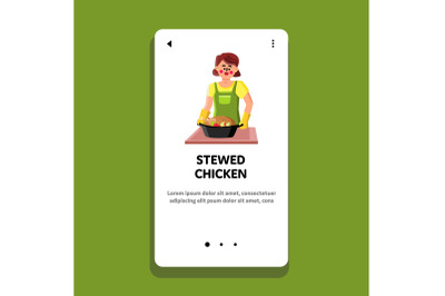 Stewed Chicken With Vegetables Cooking Girl Vector