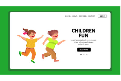 Children Fun Boy And Girl Playing Together Vector