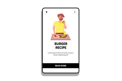 Burger Recipe Preparing Man On Kitchen Vector