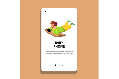 Baby Phone Playing Kid And Lying On Floor Vector