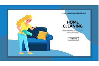 Home Cleaning Girl Make With Vacuum Cleaner Vector