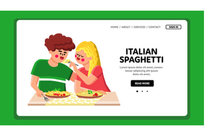 Italian Spaghetti Eat Couple In Restaurant Vector