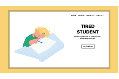 Tired Student Girl Sleeping At College Desk Vector