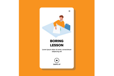 Boring Lesson Listen Schoolboy In Classroom Vector