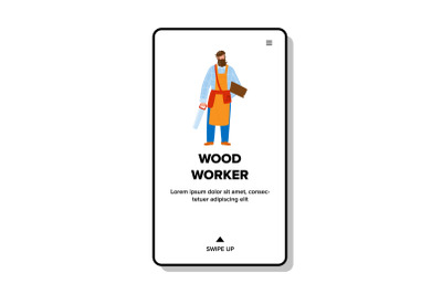 Wood Worker Man Stay With Saw And Board Vector