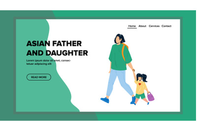 Asian Father And Daughter Walking Together Vector