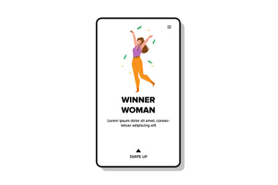 Winner Woman Celebrate Won Money Prize Vector