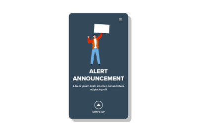 Alert Announcement Banner Hold Young Man Vector