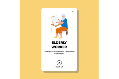 Elderly Worker Man Design Building Plan Vector