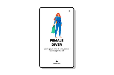 Female Diver Holding Flippers Accessory Vector