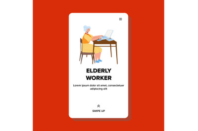 Elderly Worker Grandmother Work At Laptop Vector