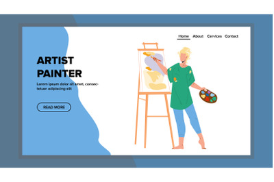 Artist Painter Drawing Picture On Canvas Vector