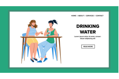 Drinking Water Girls In Cafeteria Together Vector