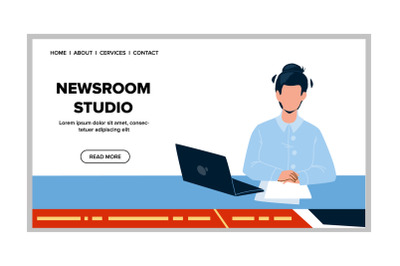 Newsroom Studio News Presenter Workplace Vector