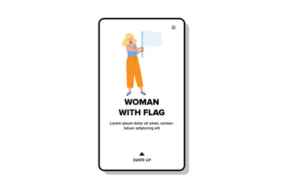 Woman With Flag Staying On Demonstration Vector