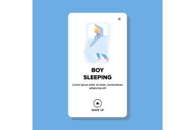 Boy Sleeping In Comfortable Bed Furniture Vector