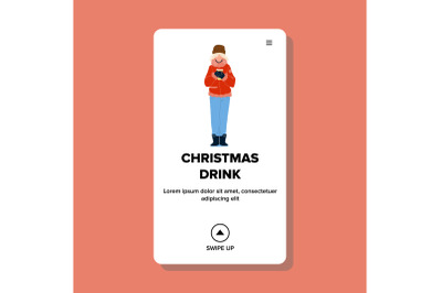 Christmas Drink Enjoying Woman On Street Vector