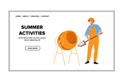 Summer Activities Of Builder For Building Vector