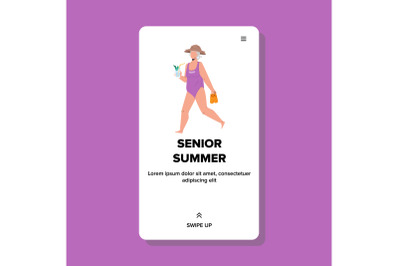 Woman Senior Have Summer Vacation On Beach Vector