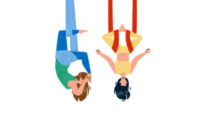 Air Yoga Training Exercise Girls Couple Vector