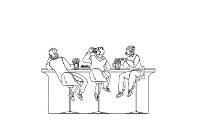 Men Drink Beer And Talk In Alcohol Bar Vector