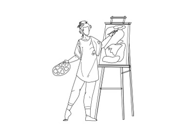 Artist Woman Painting Picture On Canvas Vector