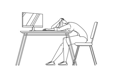 Business Woman Asleep At Desk In Office Vector