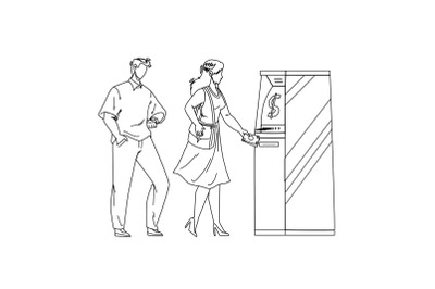 Atm Bank Machine Using Woman For Get Cash Vector