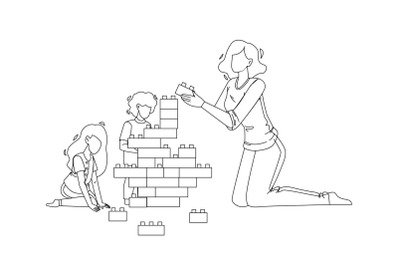 Woman Babysitting And Playing With Children Vector