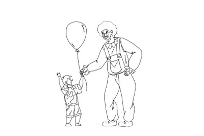 Clown Giving To Little Boy Child Balloon Vector