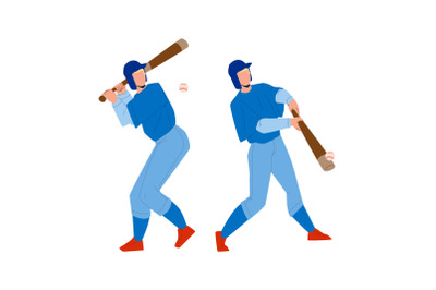 Baseball Player Hit Ball With Bat On Field Vector