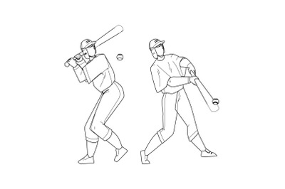 Baseball Player Hit Ball With Bat On Field Vector