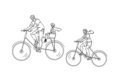 Bicyclists Family Riding Together In Park Vector