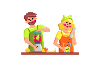 In Blender Tool Couple Preparing Smoothie Vector