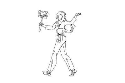 Blogger Woman Recording Video With Camera Vector