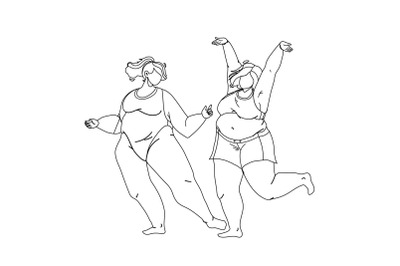 Body Positive Young Woman Couple Dancing Vector