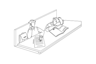 Bore Student Sitting At Classroom Table Vector