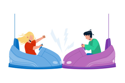 Bumper Car Attraction Enjoying Boy And Girl Vector