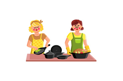 Cast Iron Cookware For Cooking Tasty Food Vector