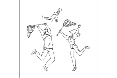 Catching Idea With Net Man And Woman People Vector