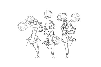 Cheerleaders Girls Dancing With Pompoms Vector