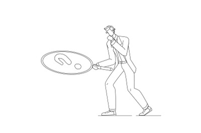 Businessman With Magnifier Looking Clue Vector Illustration