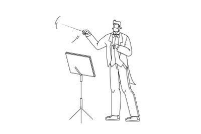 Music Conductor Man Conducting Orchestra Vector Illustration