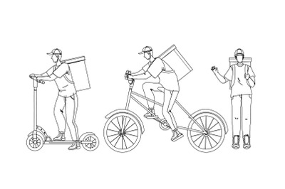 Courier Man Delivery Service Worker Set Vector