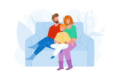 People Relaxing On Cozy Couch Together Vector