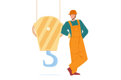 Near Crane Hook Staying Construction Worker Vector