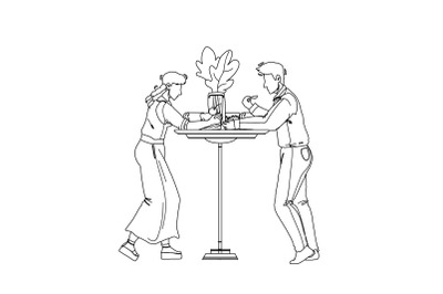 Dessert Eating Man And Woman At Cafe Table Vector