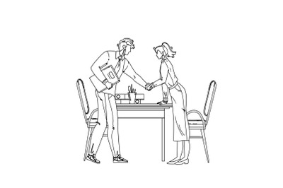 Employees Hiring Director Welcoming Woman Vector Illustration